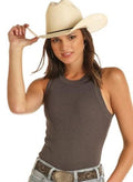 PANHANDLE SLIM Shirts Rock & Roll Cowgirl Women's Charcoal Ribbed Bodycon Tank 49-3219