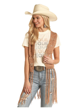 PANHANDLE SLIM Shirts Rock & Roll Cowgirl Women's Crochet Fringe Knit Vest 49V3056