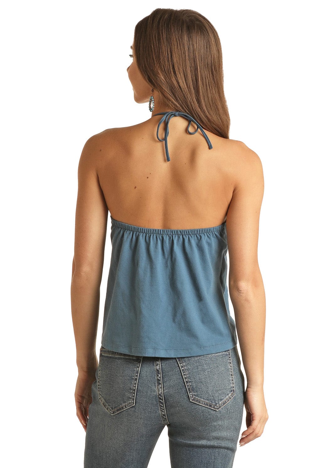 PANHANDLE SLIM Shirts Rock & Roll Cowgirl Women's Floral Embroidered Halter Tank RRWT20RZN5