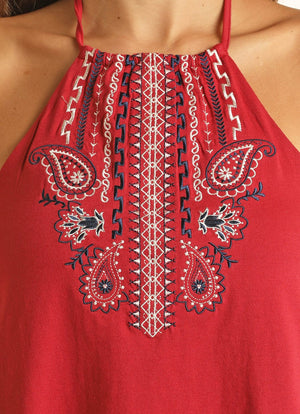 PANHANDLE SLIM Shirts Rock & Roll Cowgirl Women's Paisley Embroidered Halter Tank RRWT20RZNY