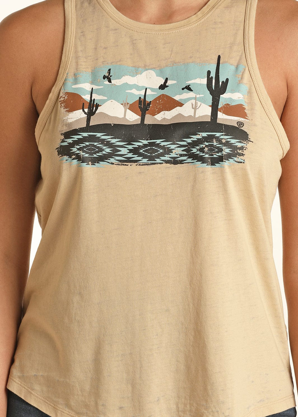 PANHANDLE SLIM Shirts Rock & Roll Cowgirl Women's Scenery Beige Graphic Tank RRWT20R0YU