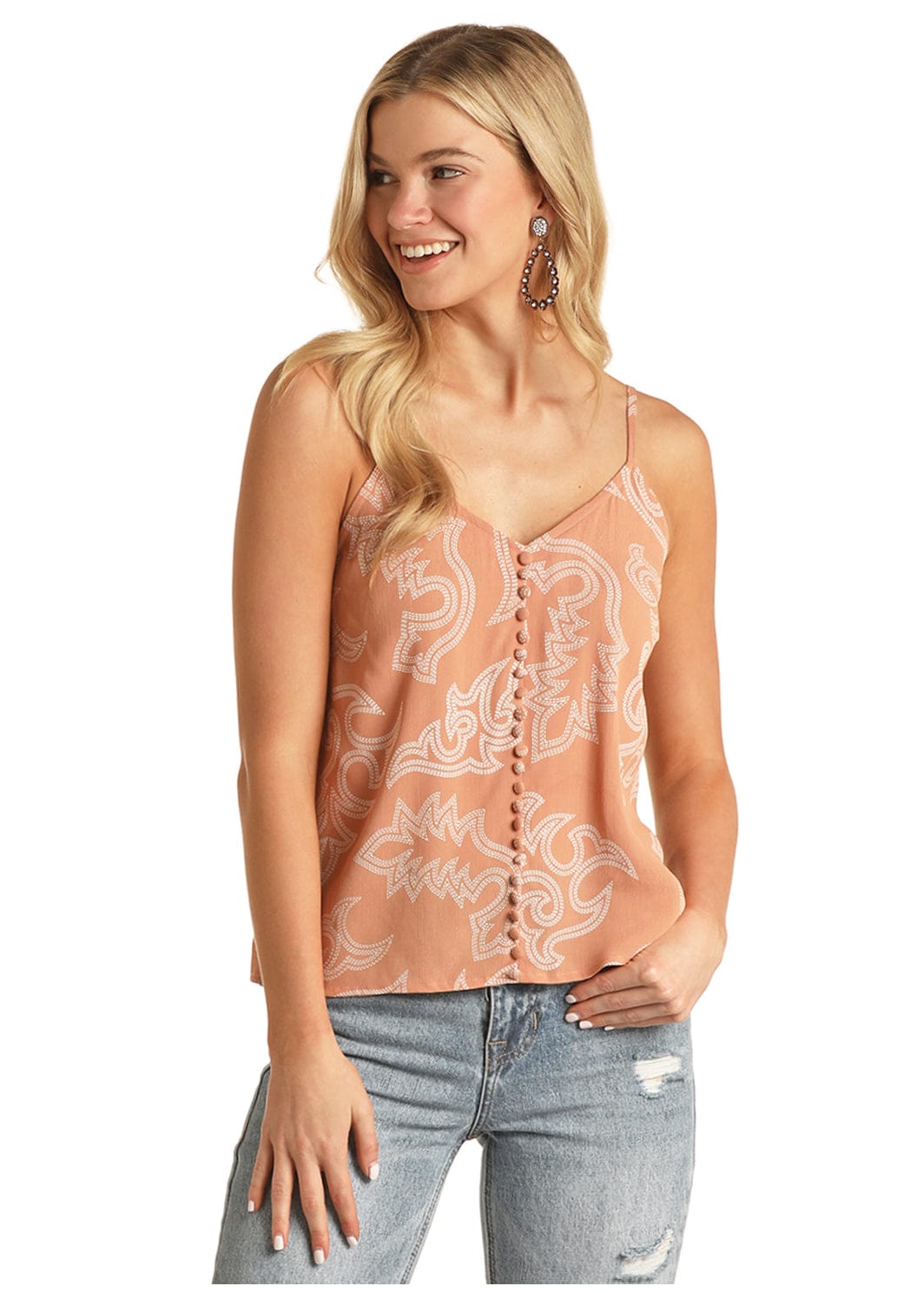 PANHANDLE SLIM Shirts Rock & Roll Cowgirl Women's Tan Boot Stich Cami B5-3055