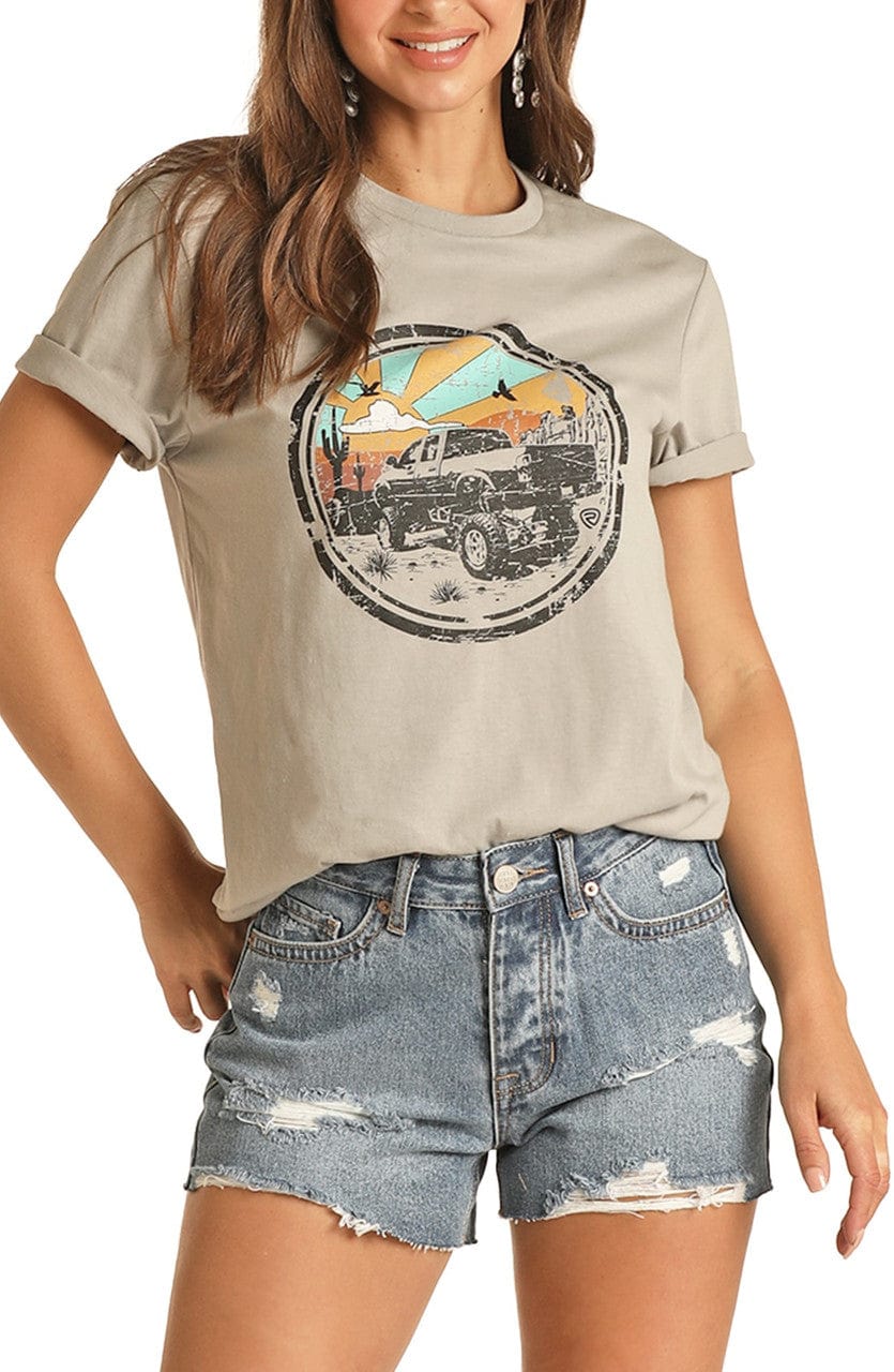 PANHANDLE SLIM Shirts Rock & Roll Cowgirl Women's Vintage Car Graphic Tee RRUT21R12M