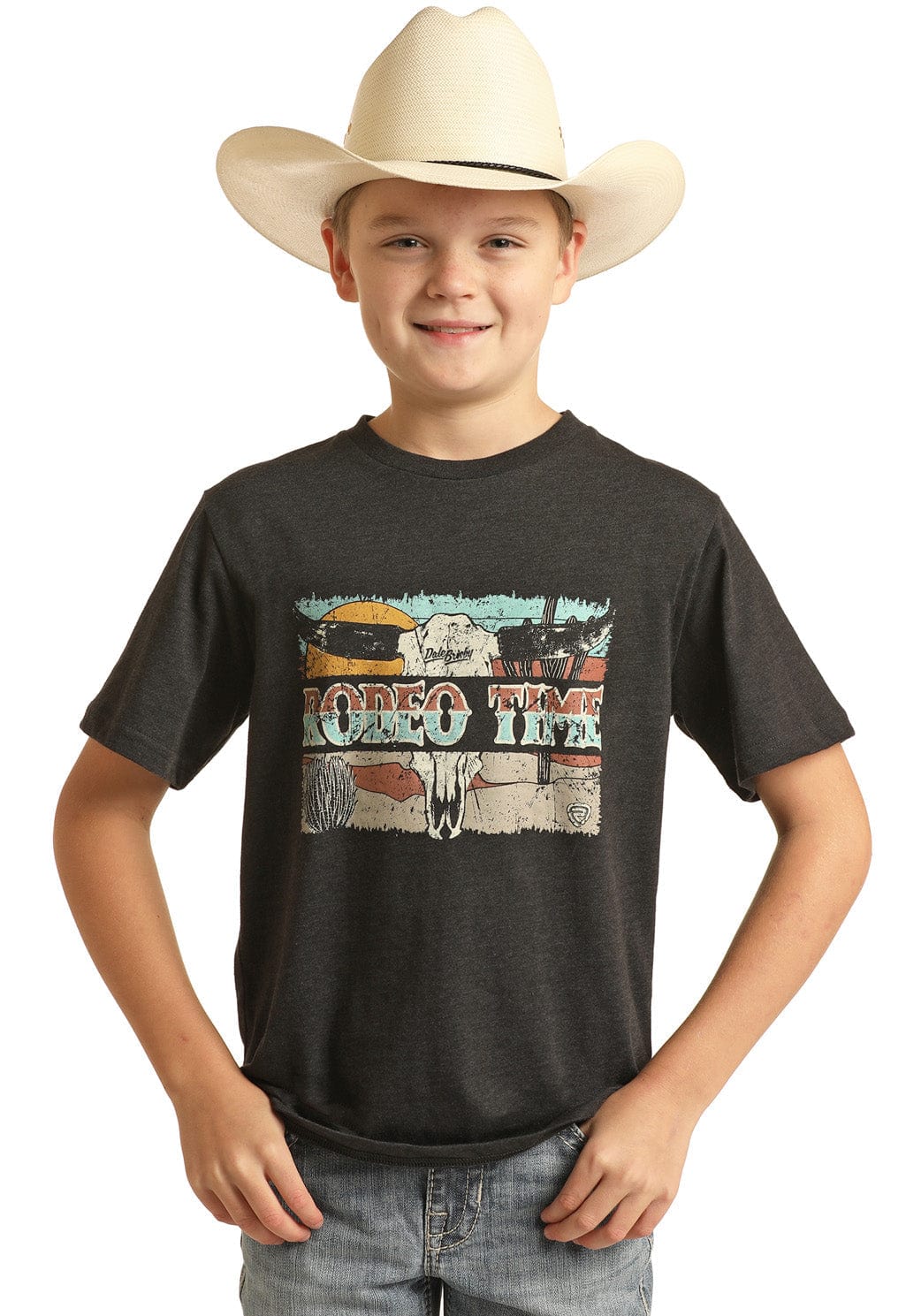 PANHANDLE SLIM Shirts Rock & Roll Denim Boys Dale Brisby Rodeo Time Black T-Shirt RRBT21RZMA