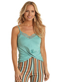 PANHANDLE SLIM Shirts Turquoise / S Rock & Roll Cowgirl Women's Twist Front Lace Cami RRWT20R038