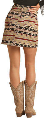 PANHANDLE SLIM Skirts Rock & Roll Cowgirl Women's High Rise Stretch Aztec Print Denim Skirt RRWD69RZQ9