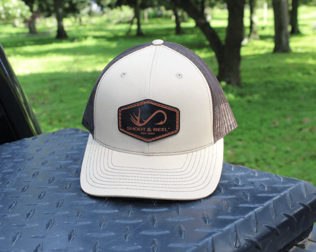 SHOOT & REEL, LLC Hats KHAKI/COFFEE Shoot & Reel Hexagon Patch Logo Trucker Hat