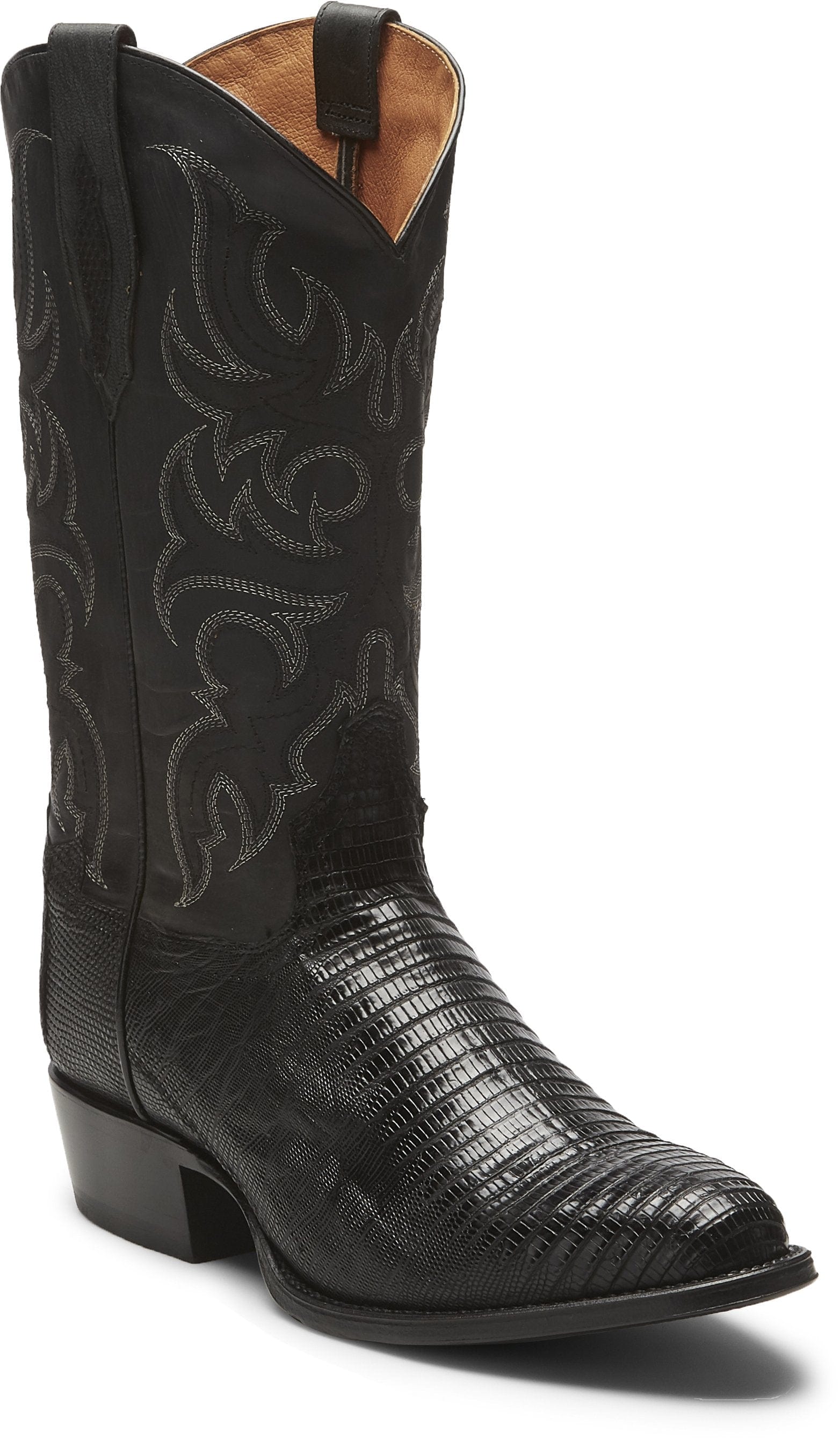 TONY LAMA Boots Tony Lama Men's 1911 Nacogdoches Teju Lizard Black Round Toe Cowboy Boots TL5150