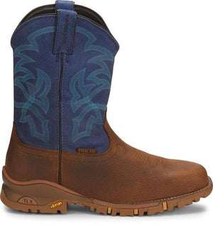TONY LAMA Boots Tony Lama Men's Roustabout Blue/Tan Steel Toe Waterproof Work Boots TW5010