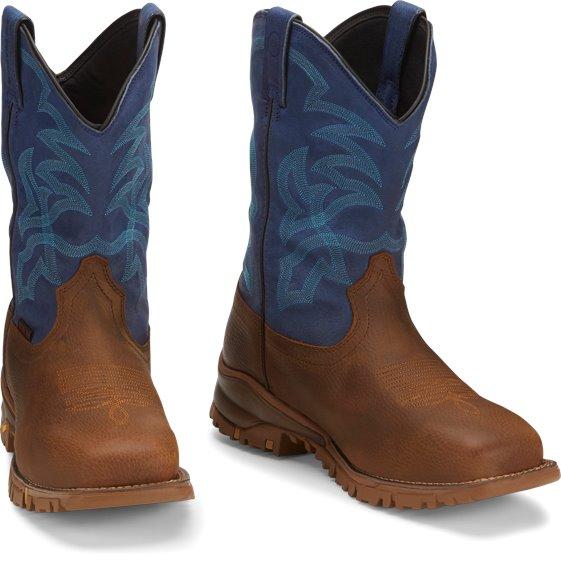 TONY LAMA Boots Tony Lama Men's Roustabout Blue/Tan Steel Toe Waterproof Work Boots TW5010