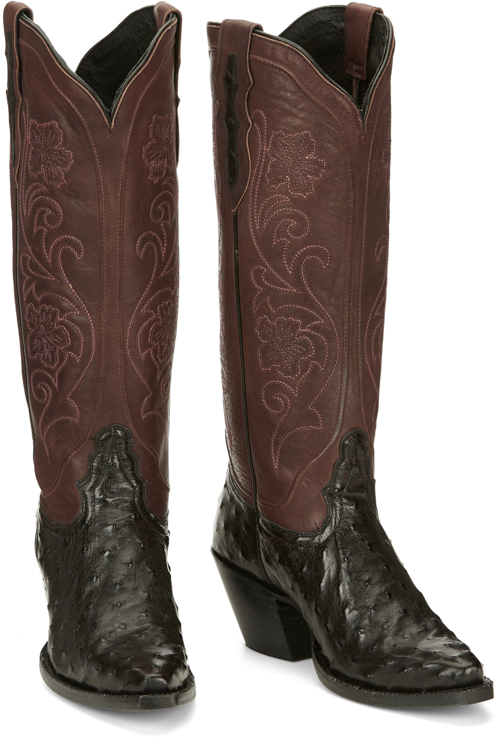 TONY LAMA Boots Tony Lama Women's Vasqueras Ines Full Quill Ostrich Black Cherry Narrow Square Western Boot - VF3056