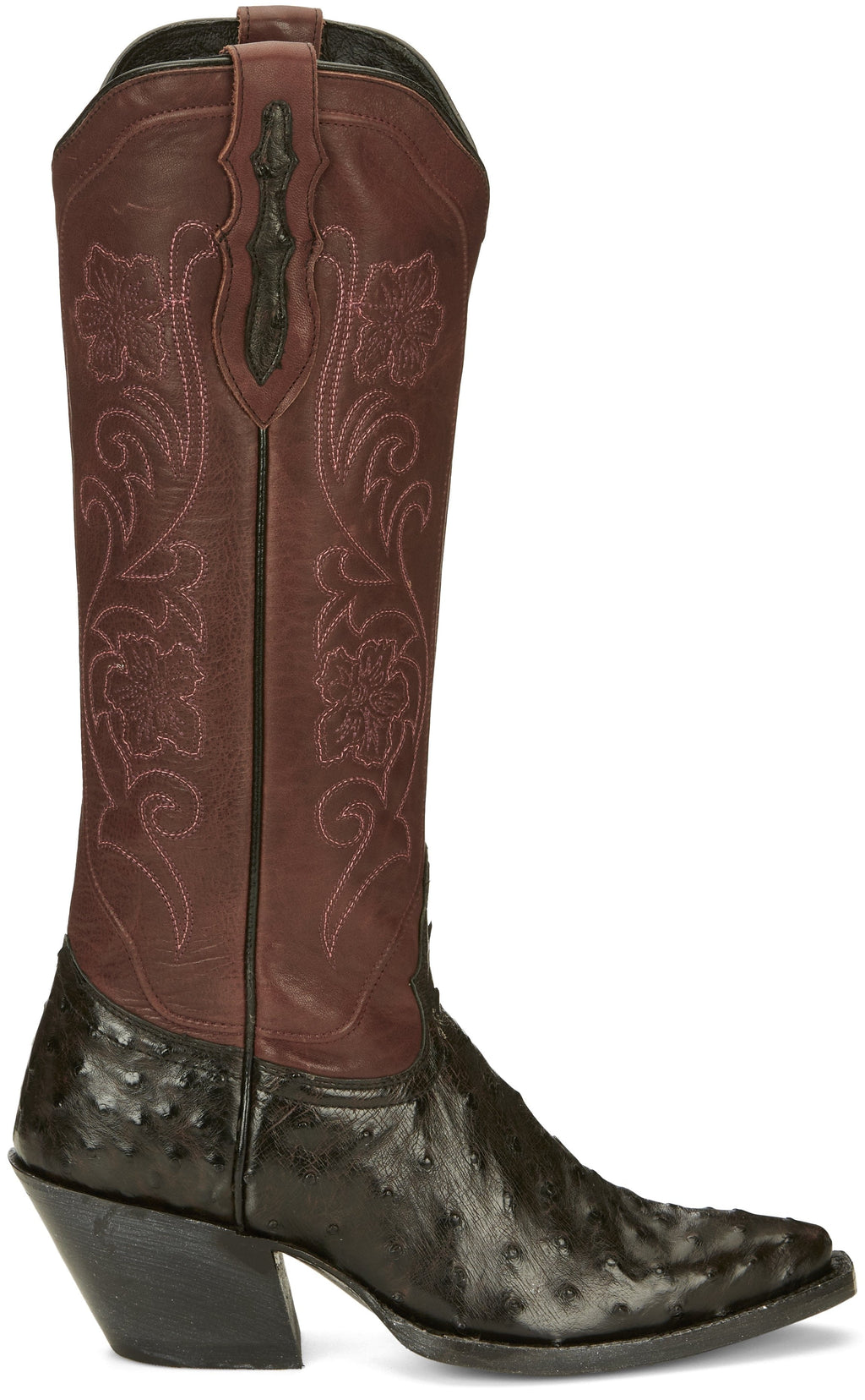 TONY LAMA Boots Tony Lama Women's Vasqueras Ines Full Quill Ostrich Black Cherry Narrow Square Western Boot - VF3056