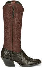 TONY LAMA Boots Tony Lama Women's Vasqueras Ines Full Quill Ostrich Black Cherry Narrow Square Western Boot - VF3056