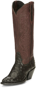 TONY LAMA Boots Tony Lama Women's Vasqueras Ines Full Quill Ostrich Black Cherry Narrow Square Western Boot - VF3056