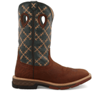 TWISTED X BOOTS Boots Twisted X Men's Mocha/Slate Green Barbwire Embroidered Cell Stretch Work Boots MXB0005