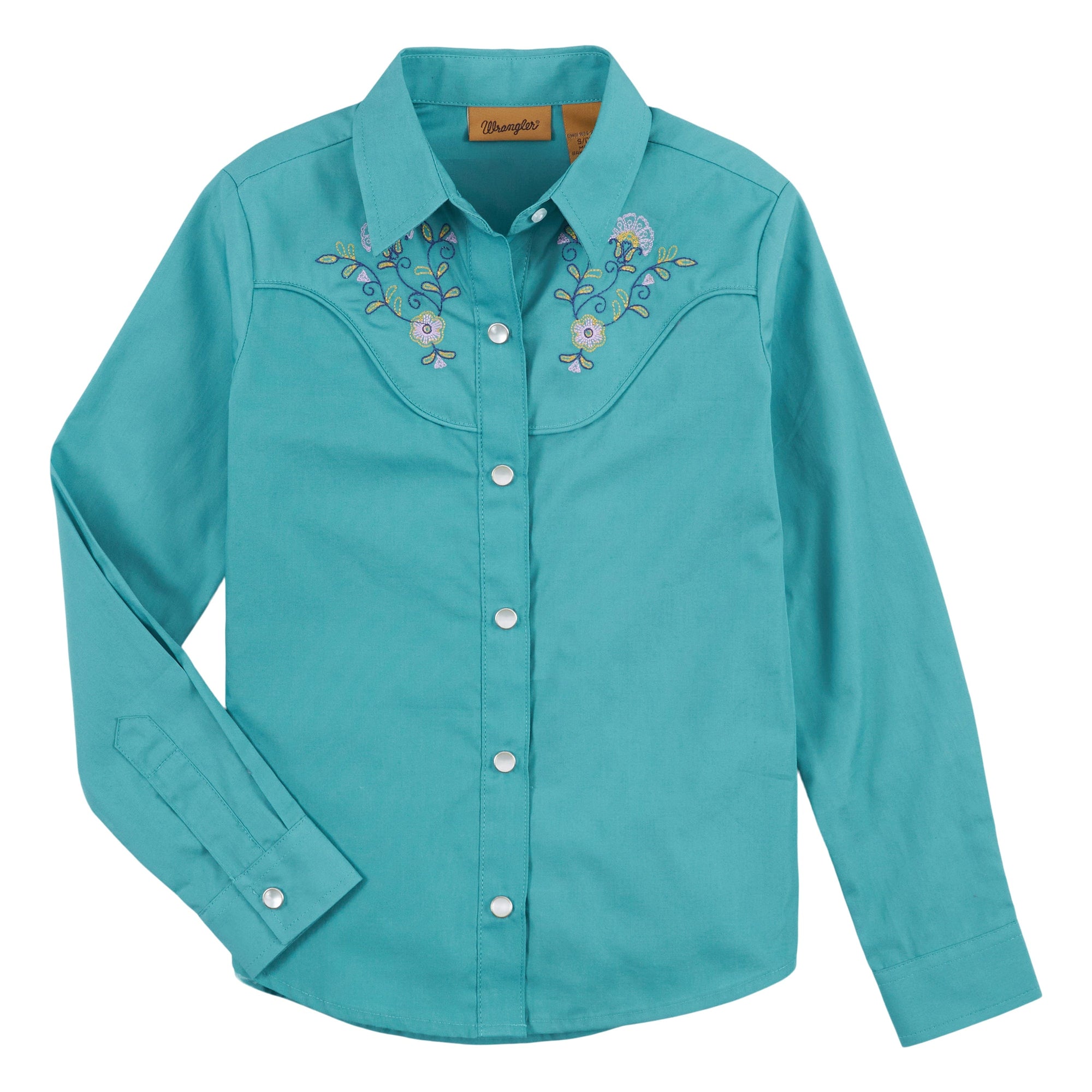 WRANGLER JEANS Shirts Wrangler Girls Fancy Embroidered Yoke Teal Long Sleeve Western Snap Shirt 112317727