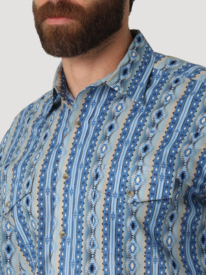 WRANGLER JEANS Shirts Wrangler Men's Checotah Bay Blue Long Sleeve Western Snap Shirt 112316687
