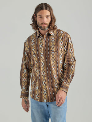 WRANGLER JEANS Shirts Wrangler Men's Checotah Molasses Long Sleeve Western Snap Printed Shirt 112318601