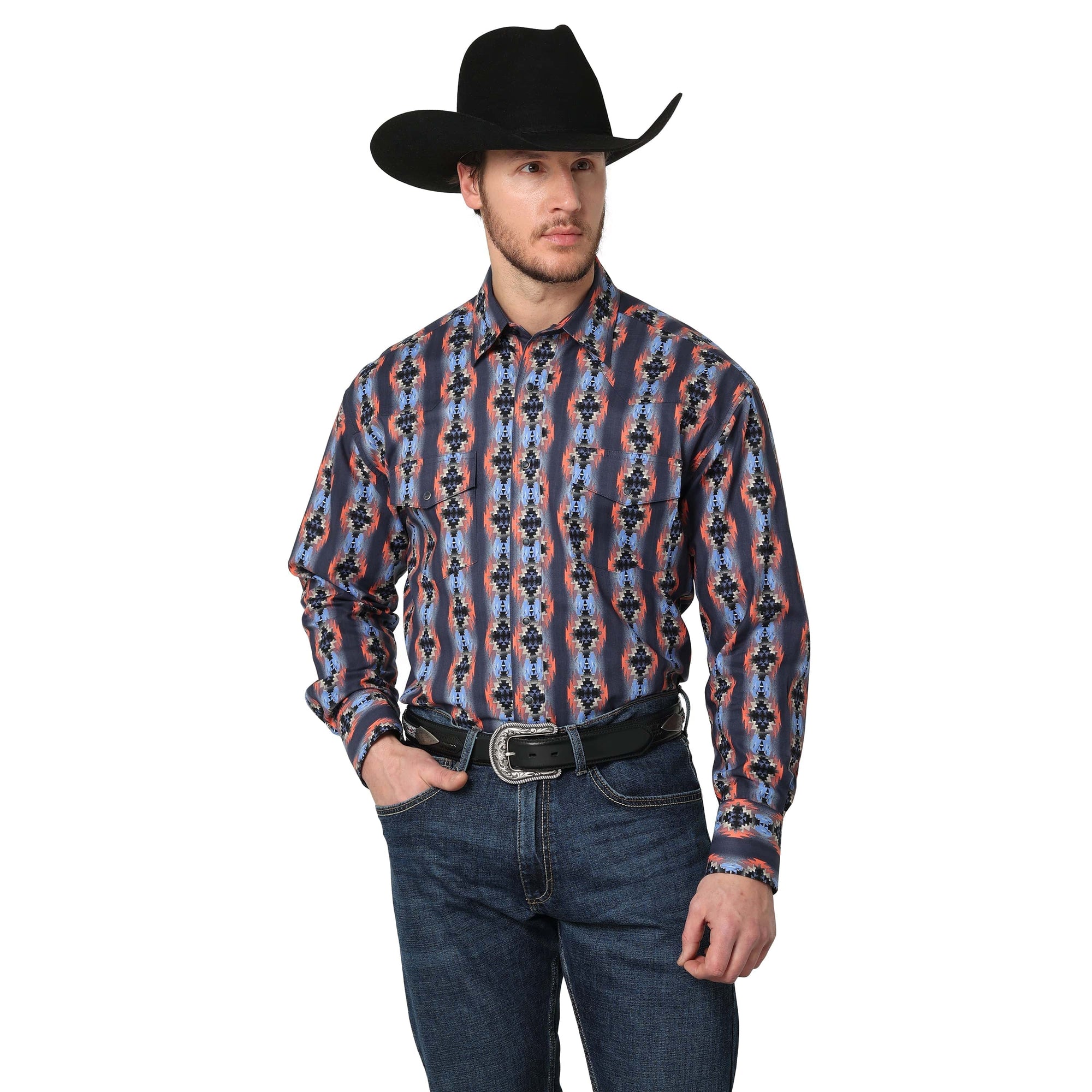 WRANGLER JEANS Shirts Wrangler Men's Checotah® Multi Charcoal Pop Long Sleeve Western Snap Shirt 112314825