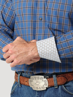 WRANGLER JEANS Shirts Wrangler Men's George Strait Inky Long Sleeve Button Down One Pocket Plaid Shirt 112318987