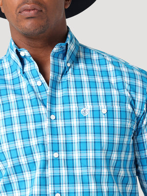 WRANGLER JEANS Shirts Wrangler Men's George Strait Tranquil Blue Two Pocket Long Sleeve Button Down Shirt 112317181