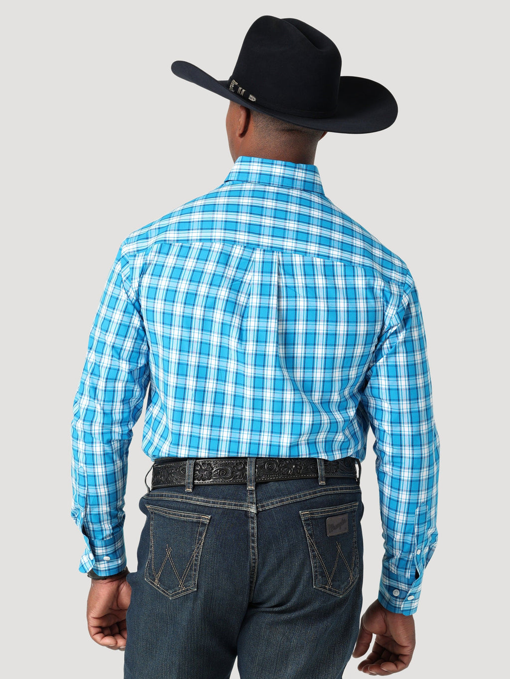 WRANGLER JEANS Shirts Wrangler Men's George Strait Tranquil Blue Two Pocket Long Sleeve Button Down Shirt 112317181