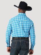 WRANGLER JEANS Shirts Wrangler Men's George Strait Tranquil Blue Two Pocket Long Sleeve Button Down Shirt 112317181