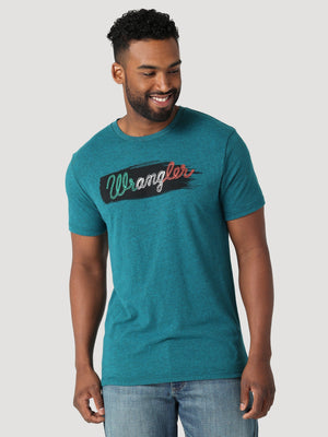 WRANGLER JEANS Shirts Wrangler Men's Green White Red Logo Cyan Pepper Heather T-Shirt 112315058