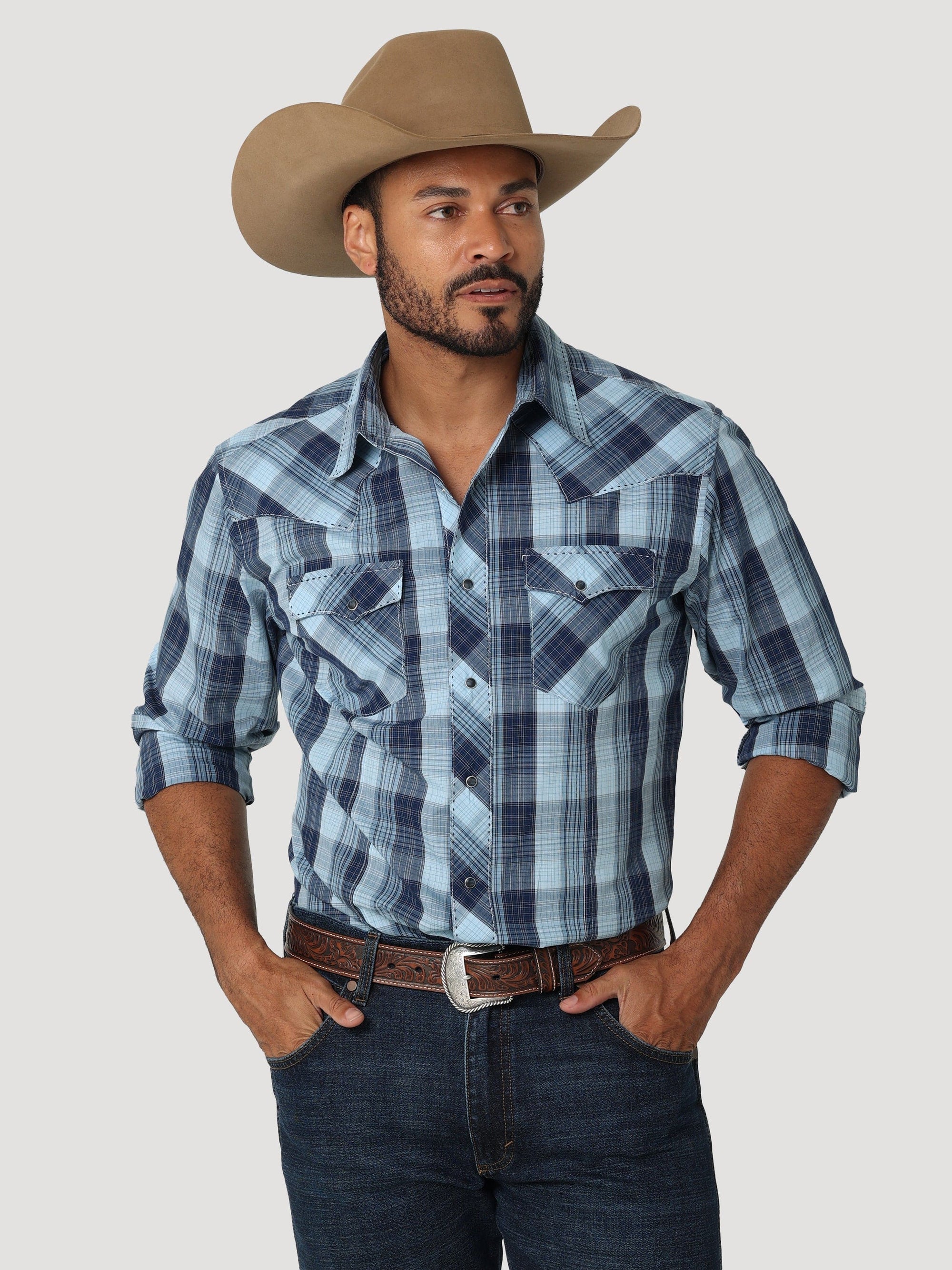 WRANGLER JEANS Shirts Wrangler Men's Meditative Long Sleeve Fashion Western Snap Plaid Shirt 112318680