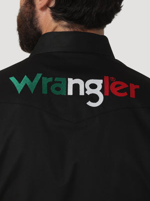 WRANGLER JEANS Shirts Wrangler Men's Mexico Logo Black Long Sleeve Western Snap Shirt 112317124