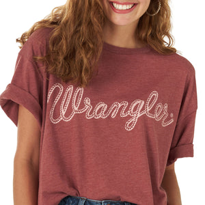 WRANGLER JEANS Shirts Wrangler Women's Retro Rope Logo Burgundy Graphic Crop Tee 112318869