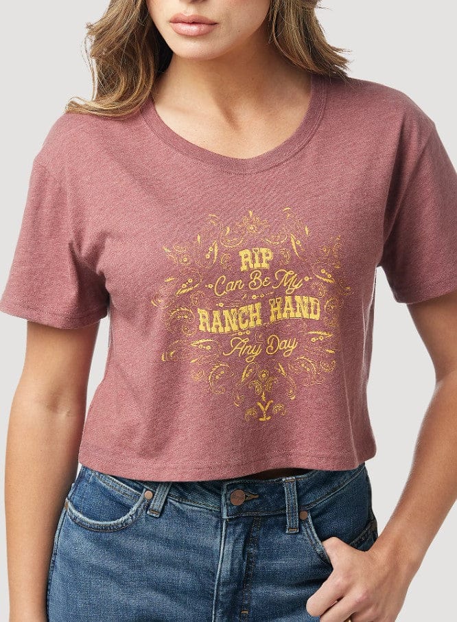 WRANGLER JEANS Shirts Wrangler Women's Yellowstone Ranch Hand Burgundy Heather Crop Tee 112323573