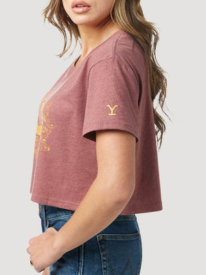WRANGLER JEANS Shirts Wrangler Women's Yellowstone Ranch Hand Burgundy Heather Crop Tee 112323573