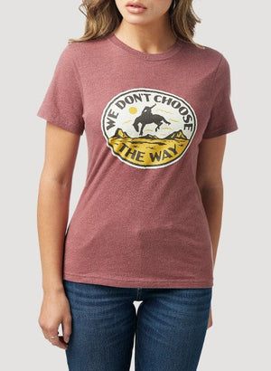 WRANGLER JEANS Shirts Wrangler Women's Yellowstone "We Don't Choose" Burgundy Heather Tee 112323596