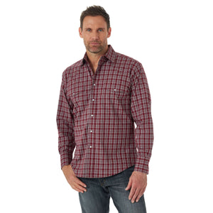 Wrangler Shirts BURGANDY / S Wrangler Men's Wrinkle Resist Long Sleeve Western Snap Plaid Shirt
