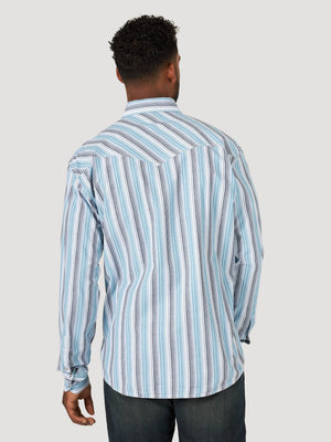 WRANGLER Shirts Wrangler Men's 20X® Competition Advanced Comfort Blue Stripe Long Sleeve Western Snap Shirt - MJC353B