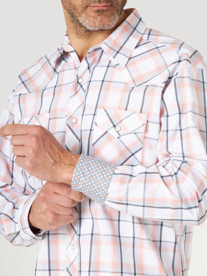 WRANGLER Shirts Wrangler Men's 20X® Competition Coral/Multi Long Sleeve Western Snap Plaid Shirt - MJC346M