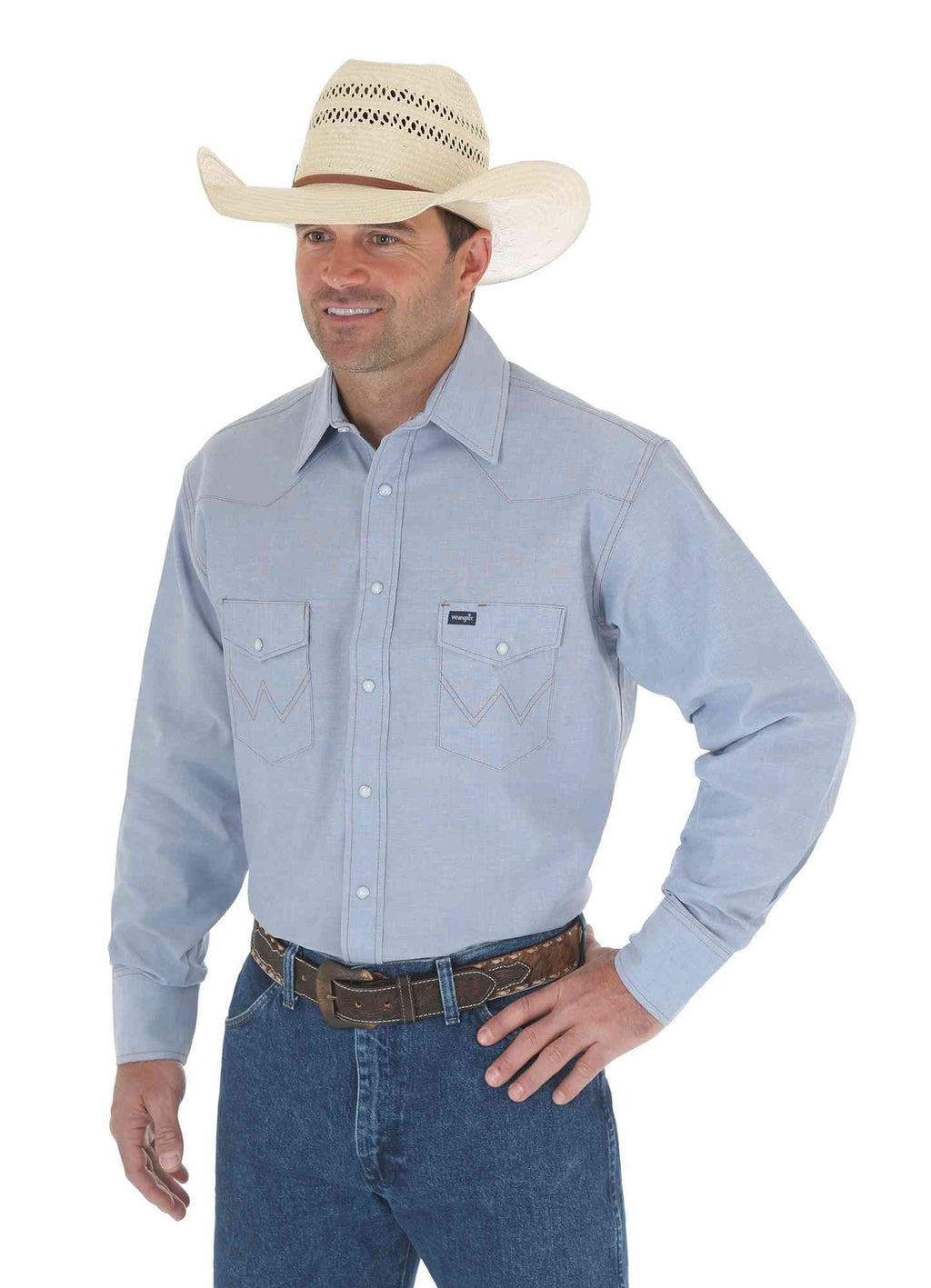 Wrangler Shirts Wrangler Men's Cowboy Cut Chambray Western Work Shirt 70130MW