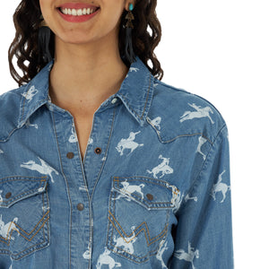WRANGLER Shirts Wrangler Women's Retro Boyfriend Fit Blue Denim Long Sleeve Snap Shirt LW5009B